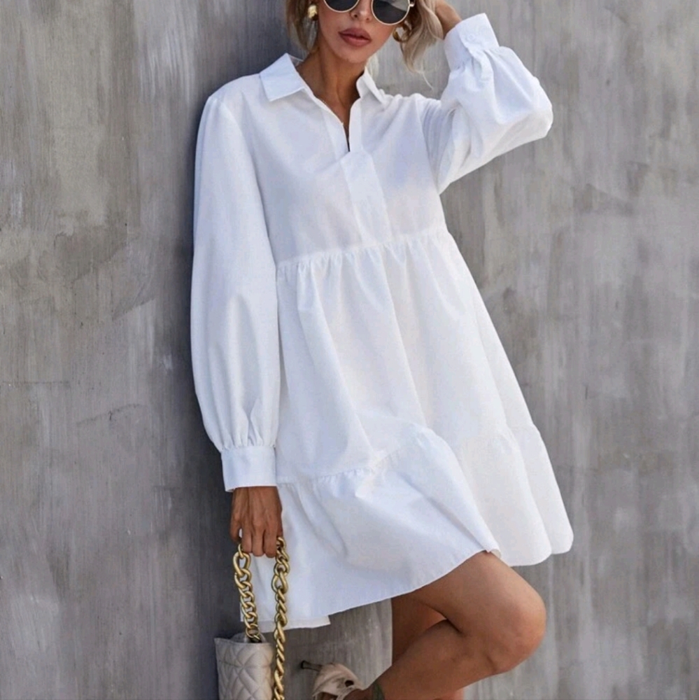 SHEIN LUNE Solid Lantern Sleeve Smock Dress - Brand New/Never Worn